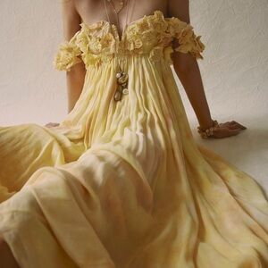 Free people Yellow Floral Off-Shoulder Dress